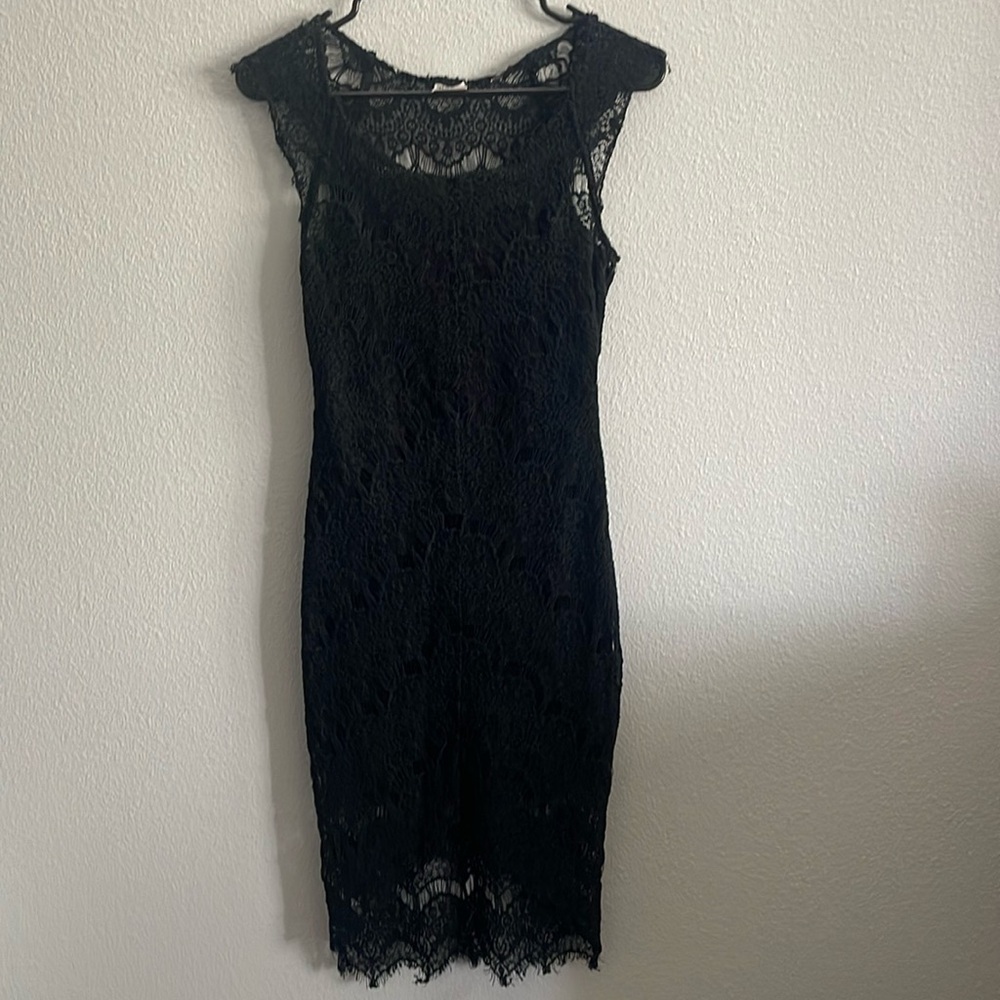 Free People Intimately Womens Dress Size XS Black Lace Peek A Boo Slip Hi-Low